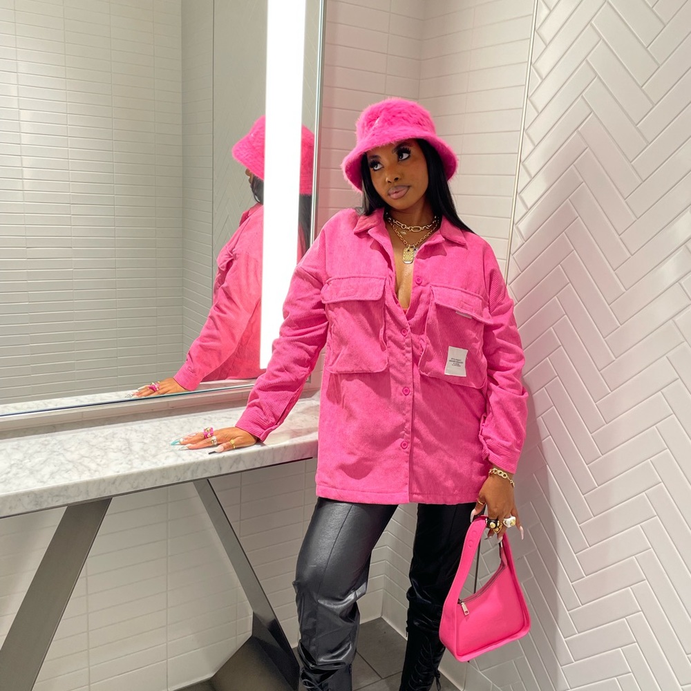 Boohoo Pink Corduroy Button Down Shirt